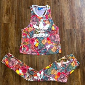*SOLD* Adidas Fugiprabali Tank Leggings Set S Floral EUC